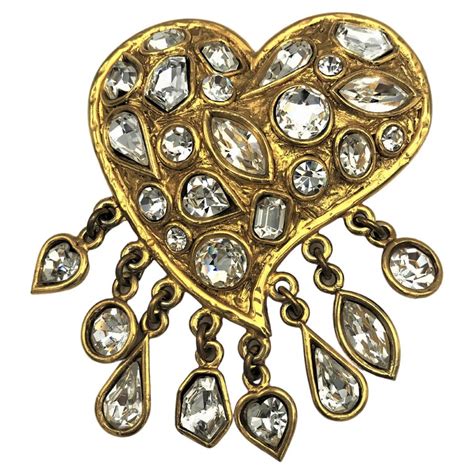 Yves Saint Laurent YSL brooch heart Brosche Herz Metall  